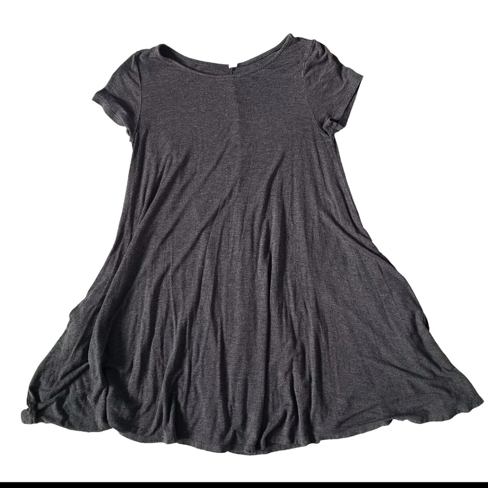 Emetla Shirt Dress Womens Size M Charcoal Gray Swing Flowy Pockets Short Sleeve